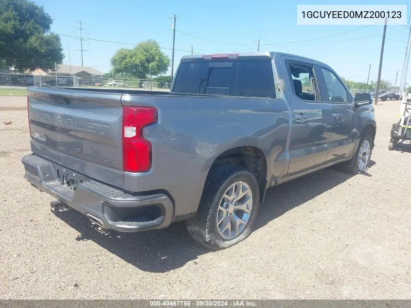 2021 Chevrolet Silverado 1500 4Wd Short Bed Rst VIN: 1GCUYEED0MZ200123 Lot: 40467755