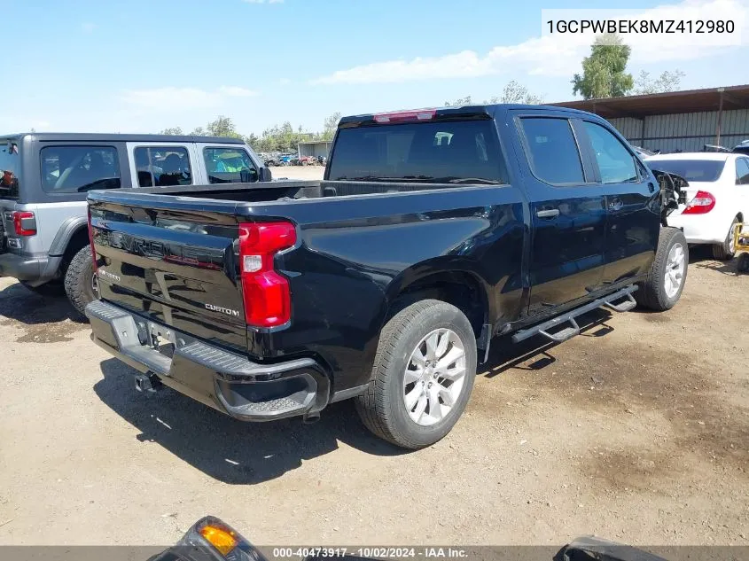 2021 Chevrolet Silverado 1500 2Wd Short Bed Custom VIN: 1GCPWBEK8MZ412980 Lot: 40473917