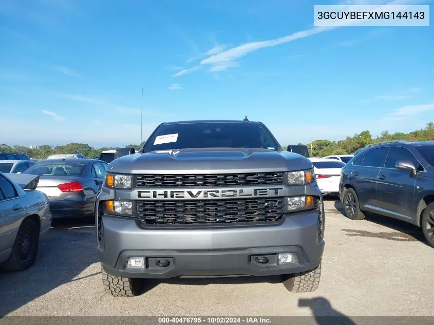 2021 Chevrolet Silverado 1500 4Wd Short Bed Custom/4Wd Standard Bed Custom VIN: 3GCUYBEFXMG144143 Lot: 40476795