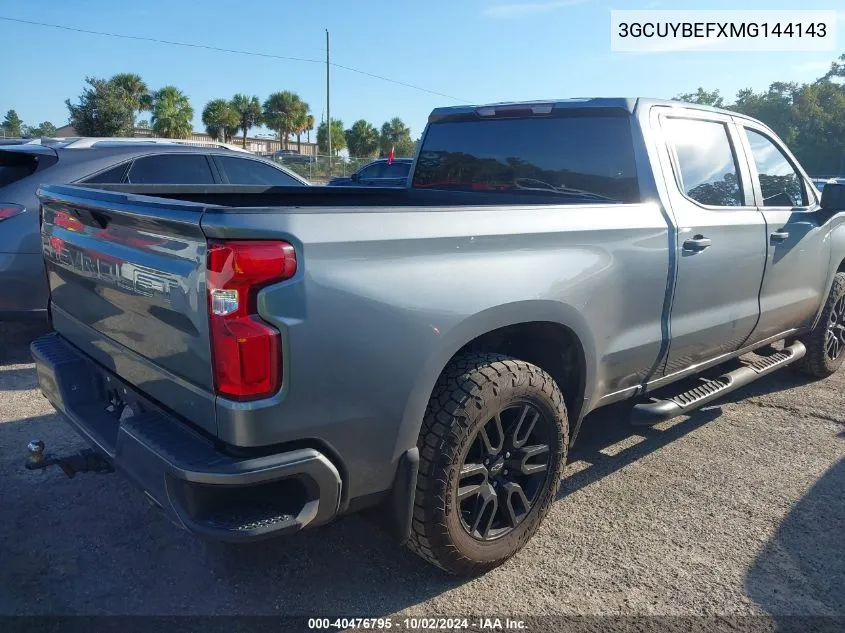 2021 Chevrolet Silverado 1500 4Wd Short Bed Custom/4Wd Standard Bed Custom VIN: 3GCUYBEFXMG144143 Lot: 40476795