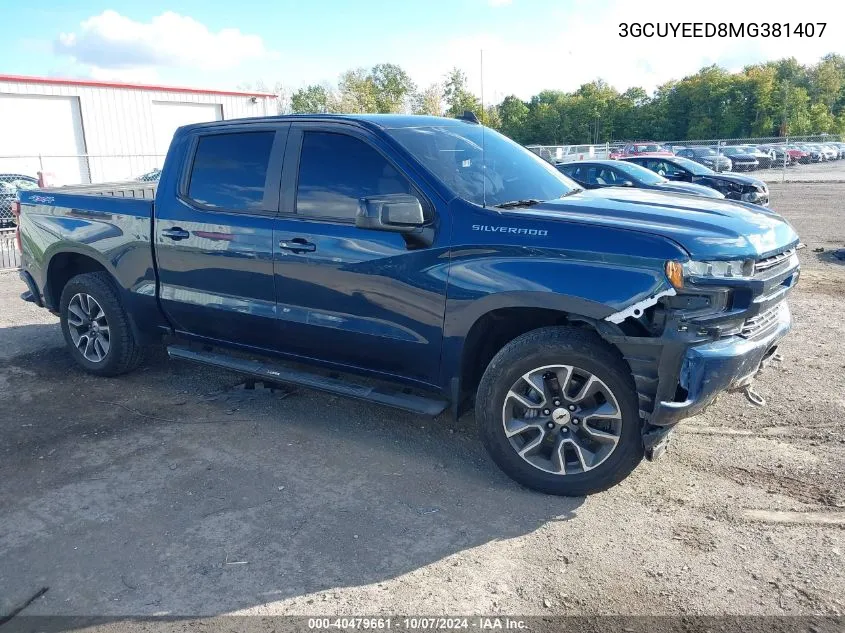 2021 Chevrolet Silverado 1500 4Wd Short Bed Rst VIN: 3GCUYEED8MG381407 Lot: 40479661