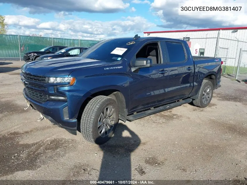 2021 Chevrolet Silverado 1500 4Wd Short Bed Rst VIN: 3GCUYEED8MG381407 Lot: 40479661