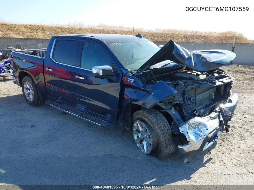 2021 Chevrolet Silverado K1500 Ltz VIN: 3GCUYGET6MG107559 Lot: 40481595