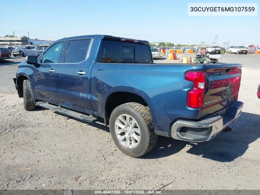 2021 Chevrolet Silverado K1500 Ltz VIN: 3GCUYGET6MG107559 Lot: 40481595