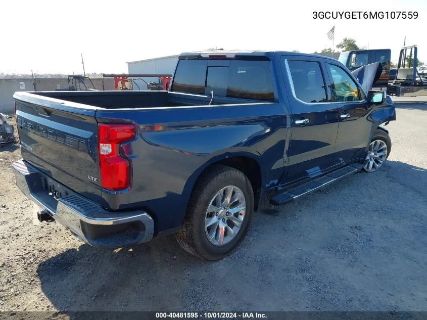 2021 Chevrolet Silverado K1500 Ltz VIN: 3GCUYGET6MG107559 Lot: 40481595