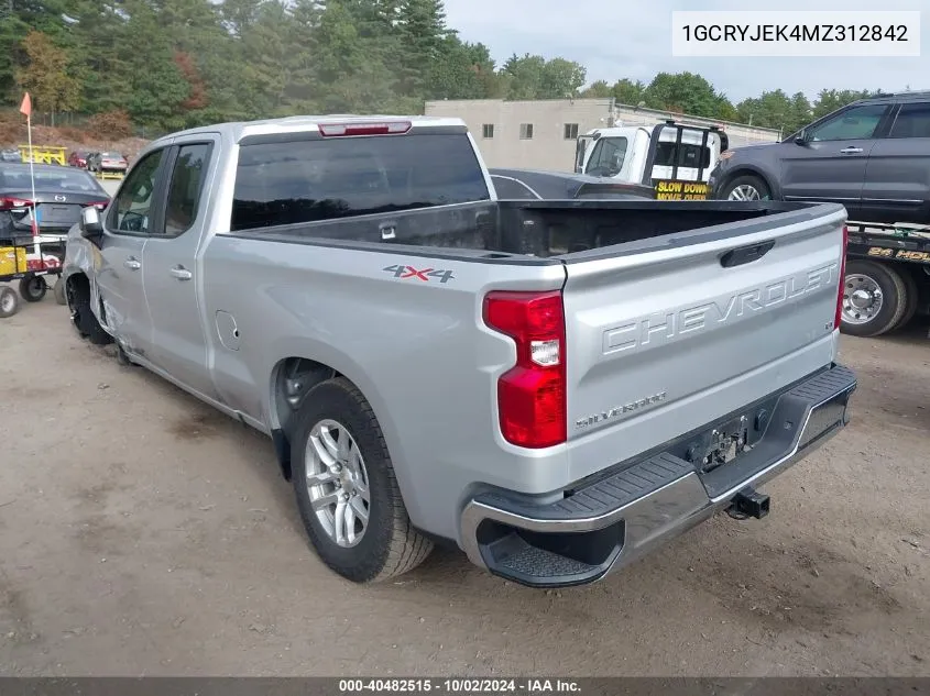 2021 Chevrolet Silverado 1500 4Wd Double Cab Standard Bed Lt With 2Fl VIN: 1GCRYJEK4MZ312842 Lot: 40482515