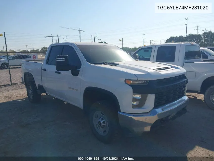 2021 Chevrolet Silverado 2500Hd 4Wd Standard Bed Wt VIN: 1GC5YLE74MF281020 Lot: 40491625