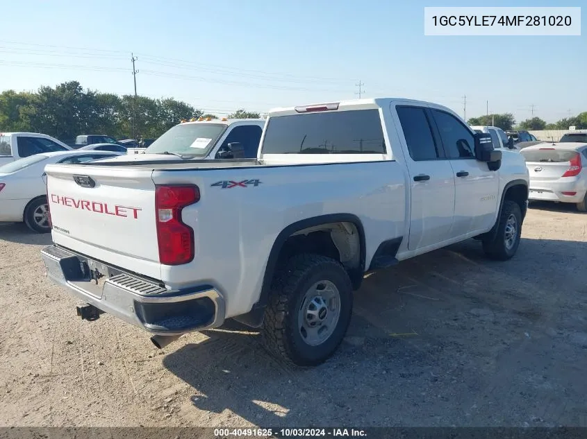 2021 Chevrolet Silverado 2500Hd 4Wd Standard Bed Wt VIN: 1GC5YLE74MF281020 Lot: 40491625