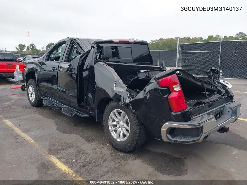 2021 Chevrolet Silverado 1500 4Wd Short Bed Lt VIN: 3GCUYDED3MG140137 Lot: 40491852