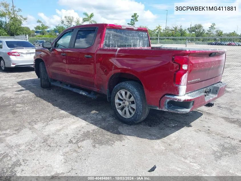 2021 Chevrolet Silverado 1500 2Wd Short Bed Custom VIN: 3GCPWBEK1MG411881 Lot: 40494881