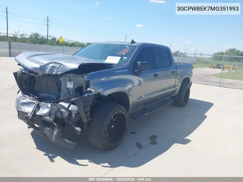 2021 Chevrolet Silverado 1500 2Wd Short Bed Custom VIN: 3GCPWBEK7MG351993 Lot: 40504648