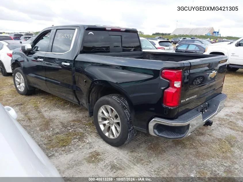 2021 Chevrolet Silverado 1500 4Wd Short Bed Ltz VIN: 3GCUYGEDXMG421305 Lot: 40513259