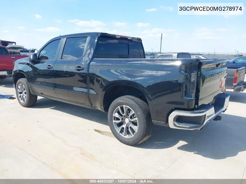 2021 Chevrolet Silverado 1500 2Wd Short Bed Lt VIN: 3GCPWCED0MG278974 Lot: 40533357