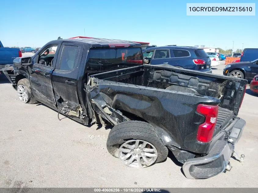 2021 Chevrolet Silverado 1500 4Wd Standard Bed Lt VIN: 1GCRYDED9MZ215610 Lot: 40606256