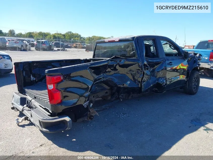 2021 Chevrolet Silverado 1500 4Wd Standard Bed Lt VIN: 1GCRYDED9MZ215610 Lot: 40606256