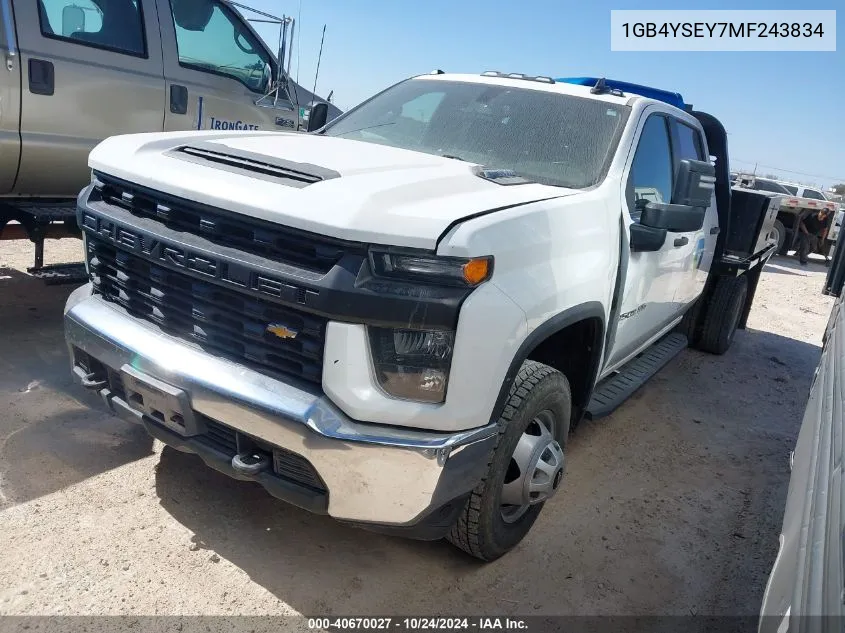 2021 Chevrolet Silverado K3500 VIN: 1GB4YSEY7MF243834 Lot: 40670027