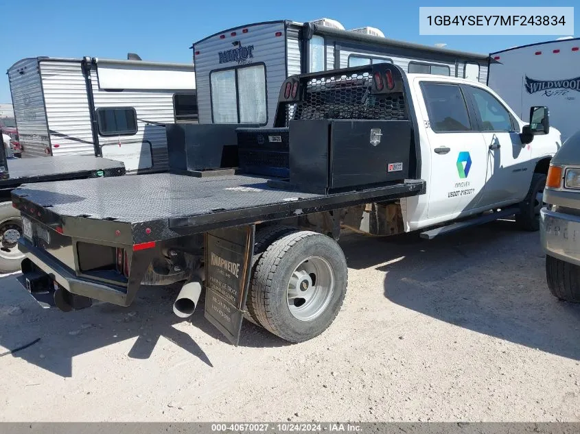 2021 Chevrolet Silverado K3500 VIN: 1GB4YSEY7MF243834 Lot: 40670027