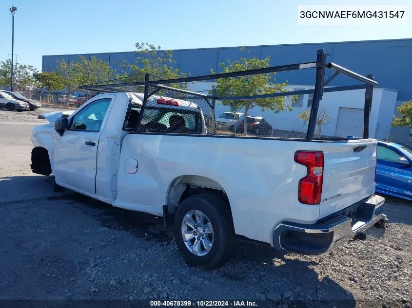 2021 Chevrolet Silverado 1500 2Wd Long Bed Wt VIN: 3GCNWAEF6MG431547 Lot: 40678399