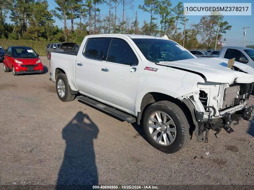 2021 Chevrolet Silverado 1500 4Wd Short Bed Ltz VIN: 1GCUYGED5MZ378217 Lot: 40698950