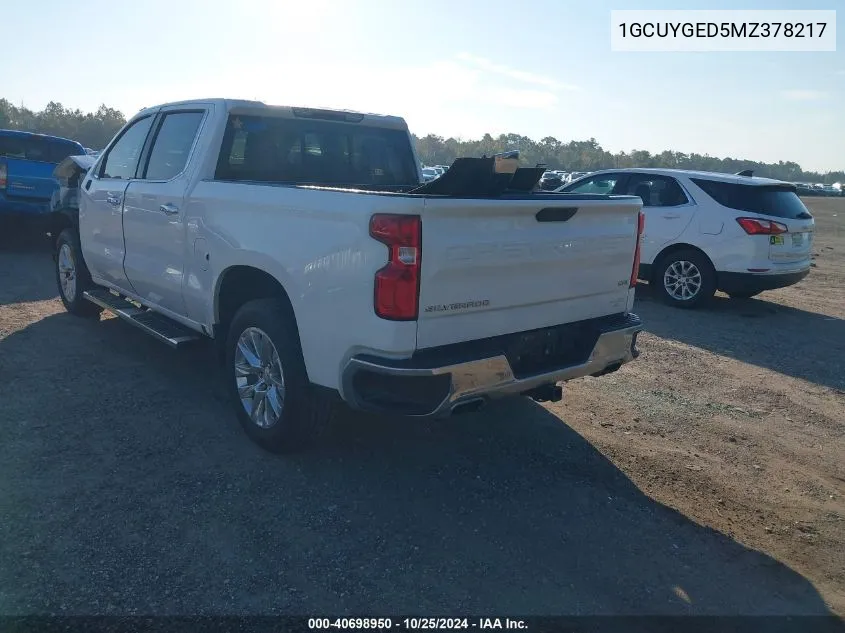 2021 Chevrolet Silverado 1500 4Wd Short Bed Ltz VIN: 1GCUYGED5MZ378217 Lot: 40698950