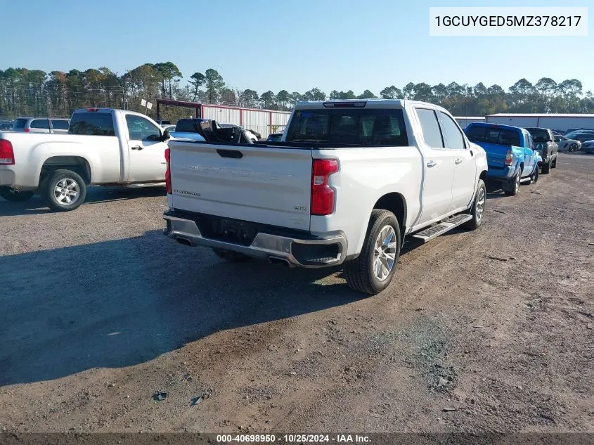 2021 Chevrolet Silverado 1500 4Wd Short Bed Ltz VIN: 1GCUYGED5MZ378217 Lot: 40698950