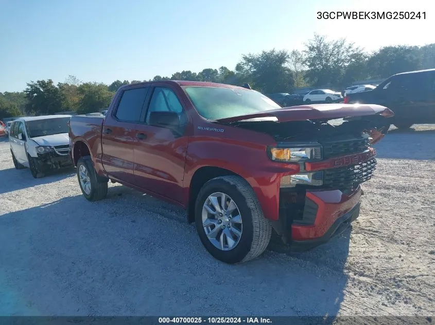 2021 Chevrolet Silverado 1500 2Wd Short Bed Custom VIN: 3GCPWBEK3MG250241 Lot: 40700025