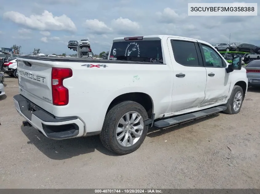 2021 Chevrolet Silverado 1500 4Wd Short Bed Custom VIN: 3GCUYBEF3MG358388 Lot: 40701744