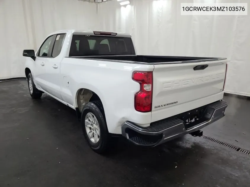 2021 Chevrolet Silverado 1500 2Wd Standard Bed Lt VIN: 1GCRWCEK3MZ103576 Lot: 40717437