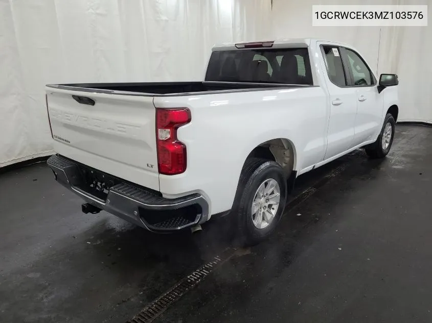 2021 Chevrolet Silverado 1500 2Wd Standard Bed Lt VIN: 1GCRWCEK3MZ103576 Lot: 40717437