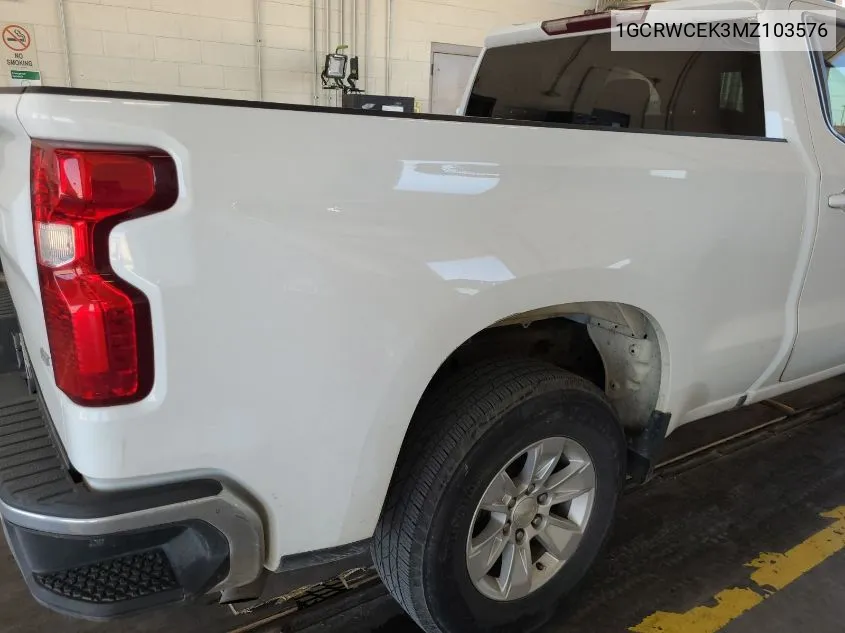 2021 Chevrolet Silverado 1500 2Wd Standard Bed Lt VIN: 1GCRWCEK3MZ103576 Lot: 40717437