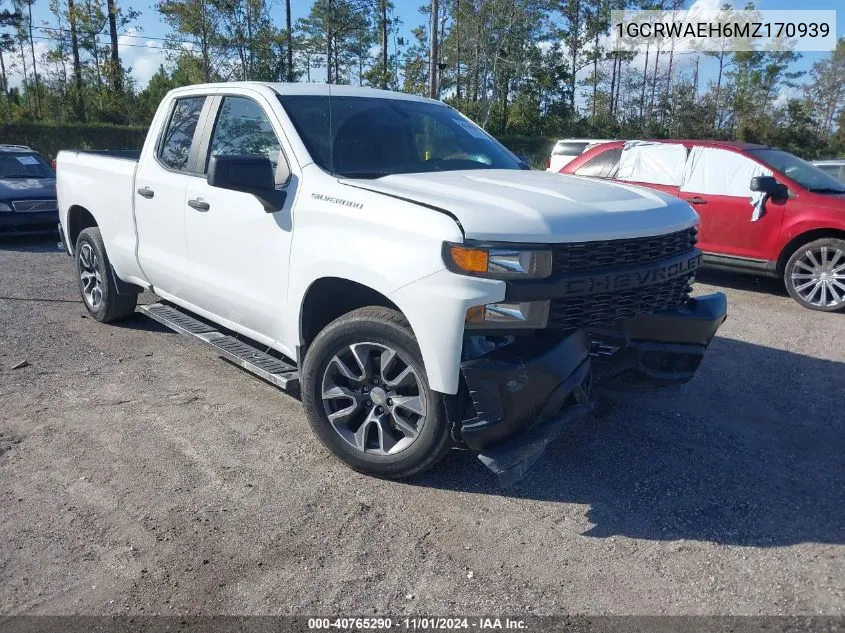 2021 Chevrolet Silverado 1500 2Wd Standard Bed Wt VIN: 1GCRWAEH6MZ170939 Lot: 40765290