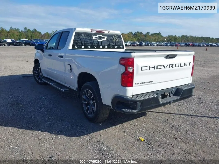 2021 Chevrolet Silverado 1500 2Wd Standard Bed Wt VIN: 1GCRWAEH6MZ170939 Lot: 40765290