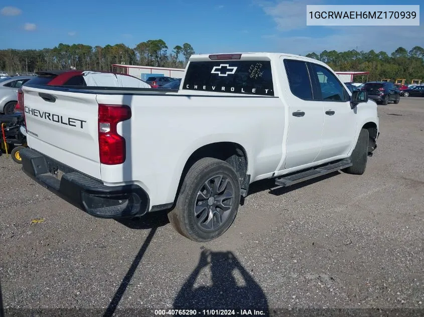 2021 Chevrolet Silverado 1500 2Wd Standard Bed Wt VIN: 1GCRWAEH6MZ170939 Lot: 40765290