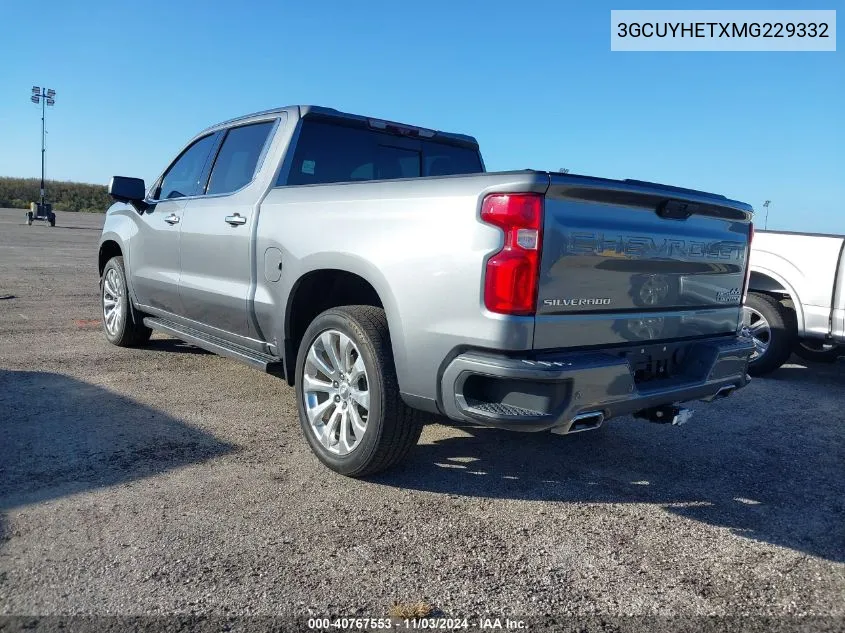 2021 Chevrolet Silverado 1500 4Wd Short Bed High Country VIN: 3GCUYHETXMG229332 Lot: 40767553