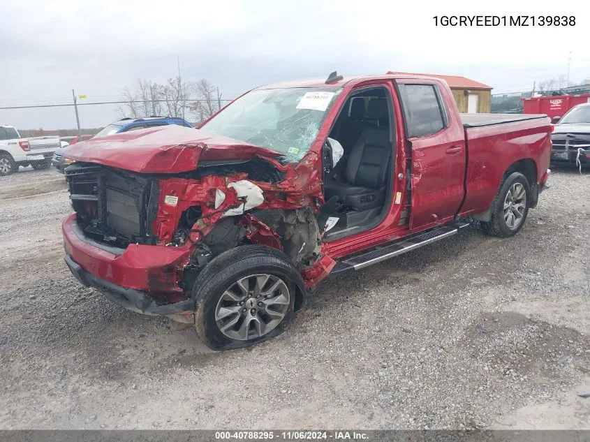 2021 Chevrolet Silverado 1500 4Wd Standard Bed Rst VIN: 1GCRYEED1MZ139838 Lot: 40788295