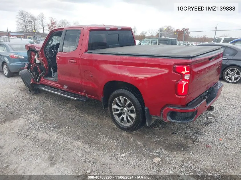 2021 Chevrolet Silverado 1500 4Wd Standard Bed Rst VIN: 1GCRYEED1MZ139838 Lot: 40788295