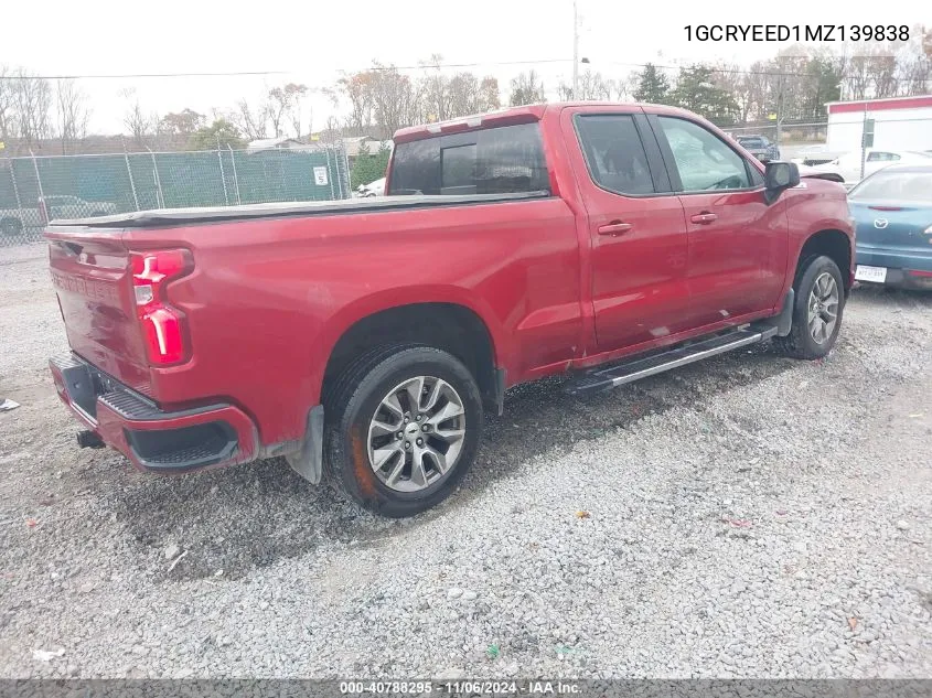 2021 Chevrolet Silverado 1500 4Wd Standard Bed Rst VIN: 1GCRYEED1MZ139838 Lot: 40788295