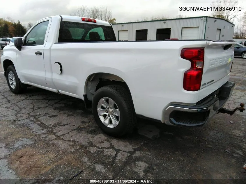 2021 Chevrolet Silverado 1500 2Wd Long Bed Wt VIN: 3GCNWAEF1MG346910 Lot: 40789193