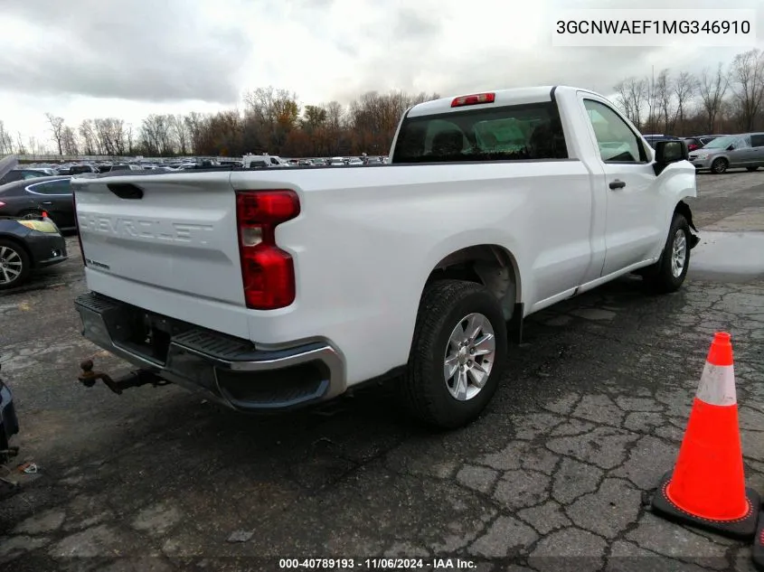 2021 Chevrolet Silverado 1500 2Wd Long Bed Wt VIN: 3GCNWAEF1MG346910 Lot: 40789193