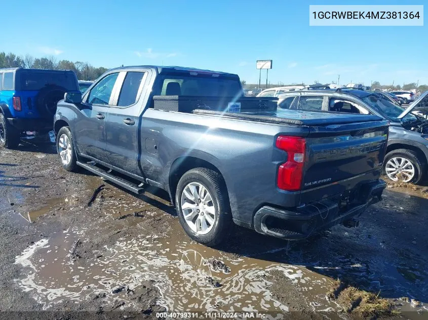 2021 Chevrolet Silverado C1500 Custom VIN: 1GCRWBEK4MZ381364 Lot: 40799311