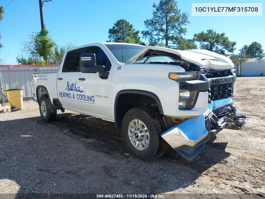 2021 Chevrolet Silverado 2500Hd 4Wd Standard Bed Wt VIN: 1GC1YLE77MF315708 Lot: 40827453