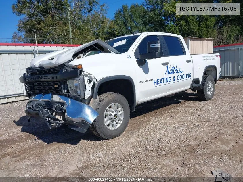 2021 Chevrolet Silverado 2500Hd 4Wd Standard Bed Wt VIN: 1GC1YLE77MF315708 Lot: 40827453