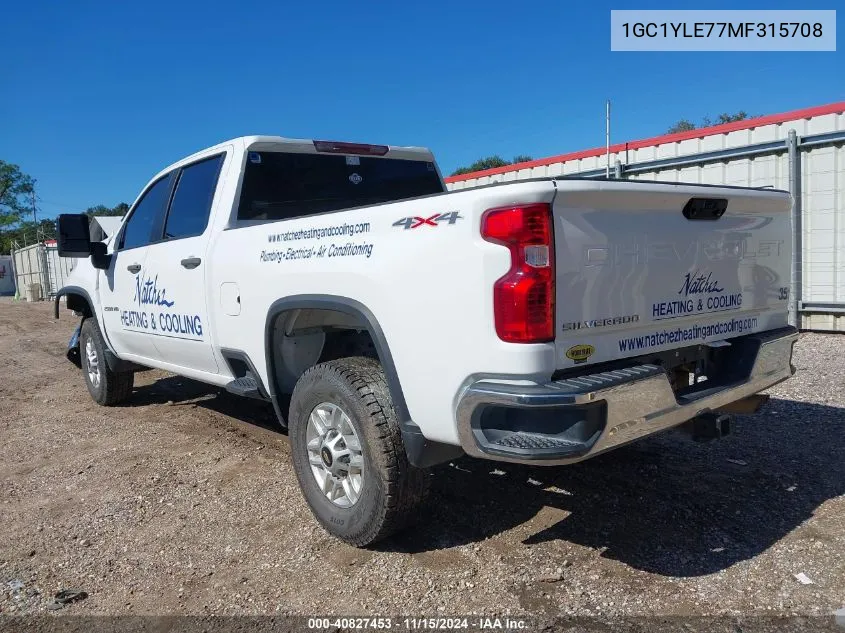 2021 Chevrolet Silverado 2500Hd 4Wd Standard Bed Wt VIN: 1GC1YLE77MF315708 Lot: 40827453