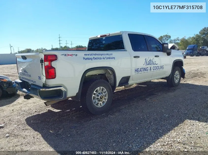 2021 Chevrolet Silverado 2500Hd 4Wd Standard Bed Wt VIN: 1GC1YLE77MF315708 Lot: 40827453