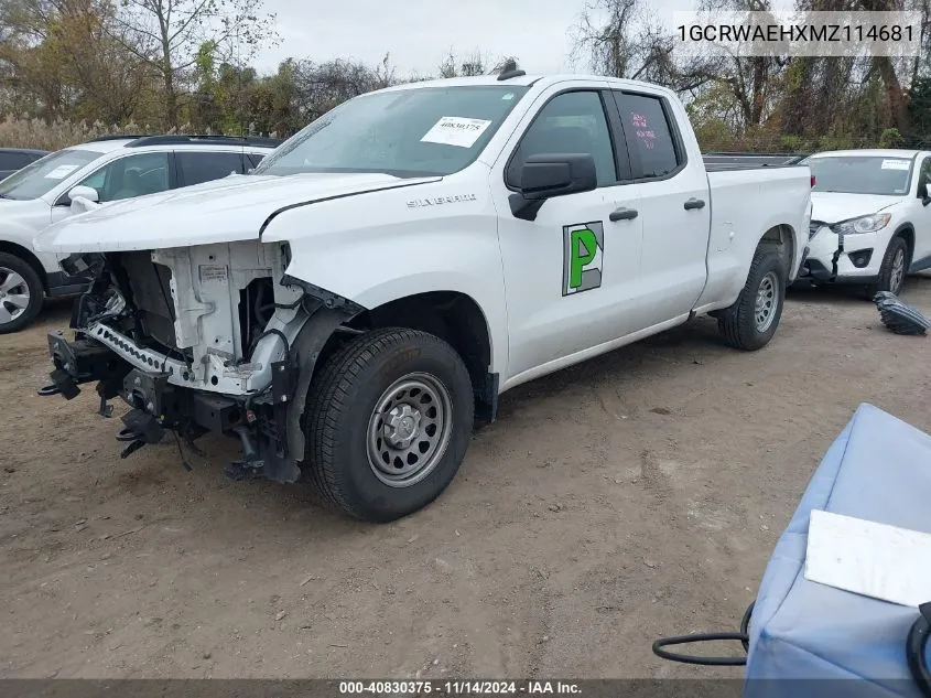 2021 Chevrolet Silverado 1500 2Wd Standard Bed Wt VIN: 1GCRWAEHXMZ114681 Lot: 40830375