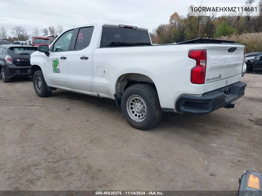 2021 Chevrolet Silverado 1500 2Wd Standard Bed Wt VIN: 1GCRWAEHXMZ114681 Lot: 40830375