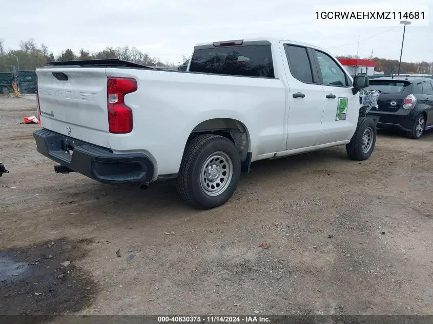 2021 Chevrolet Silverado 1500 2Wd Standard Bed Wt VIN: 1GCRWAEHXMZ114681 Lot: 40830375