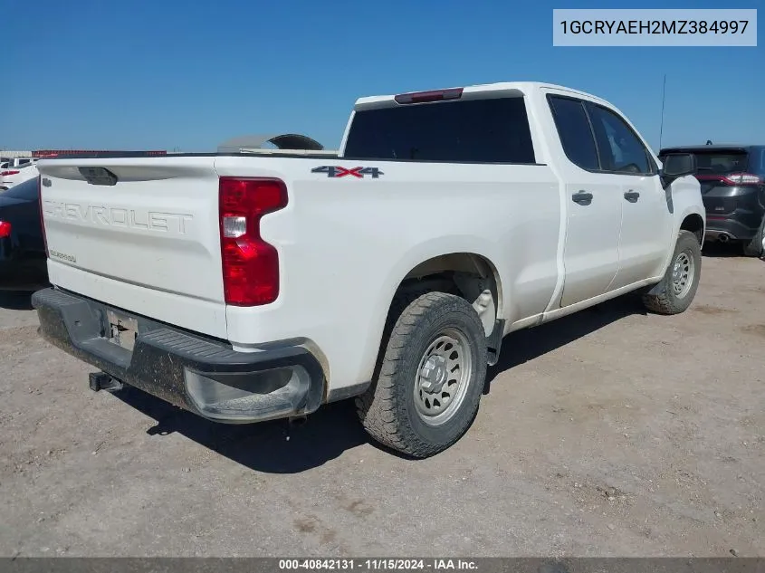 2021 Chevrolet Silverado 1500 4Wd Standard Bed Wt VIN: 1GCRYAEH2MZ384997 Lot: 40842131