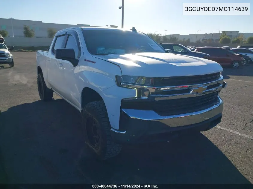 2021 Chevrolet Silverado 1500 4Wd Short Bed Lt VIN: 3GCUYDED7MG114639 Lot: 40844736