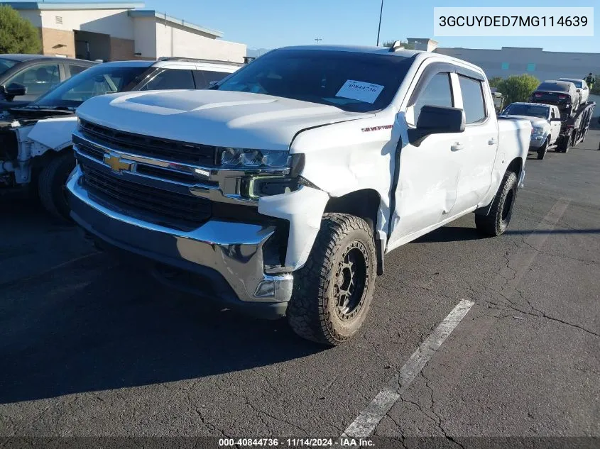 2021 Chevrolet Silverado 1500 4Wd Short Bed Lt VIN: 3GCUYDED7MG114639 Lot: 40844736